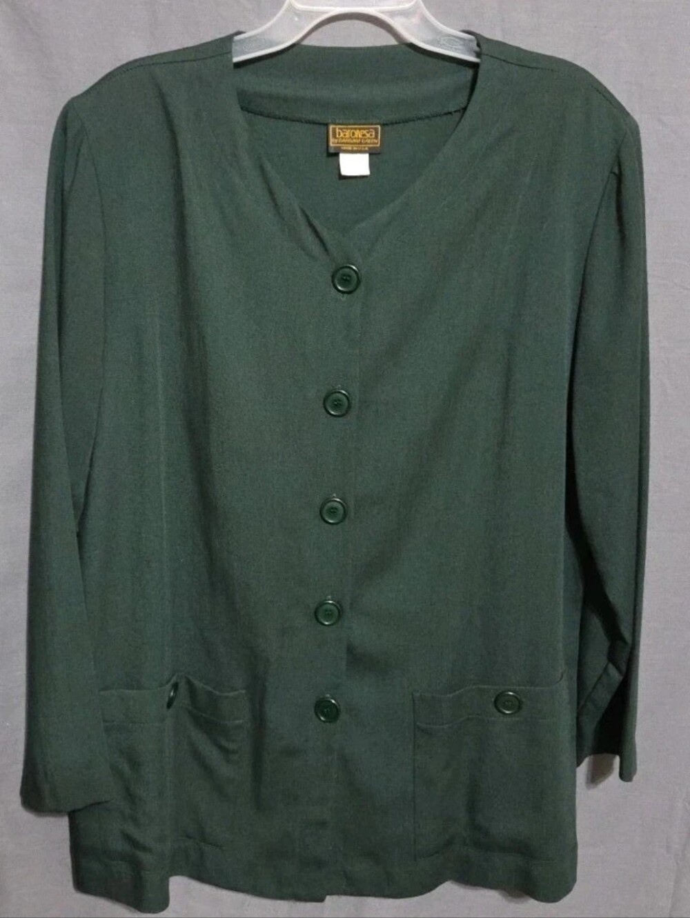 Vintage Baronesa Barbara Green Jacket Topper Minimalist Lagenlook USA Women’s 16